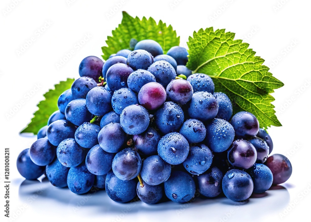 Fototapeta premium Fresh Water Droplets Grapes Bunch White Background