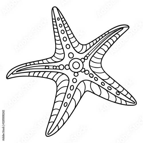 Starfish Coloring Page: Detailed Line Art Illustration of a Sea Star for Kids & Adults, Printable Marine Life Activity Sheet