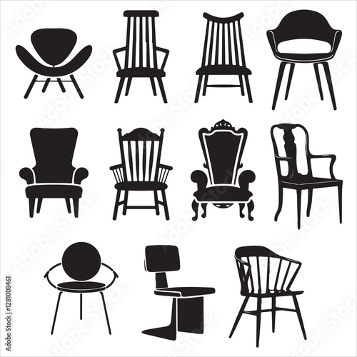 set of vector VARIOUS CHAIR  silhouette	
