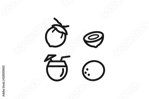 coconut icon line vector design set