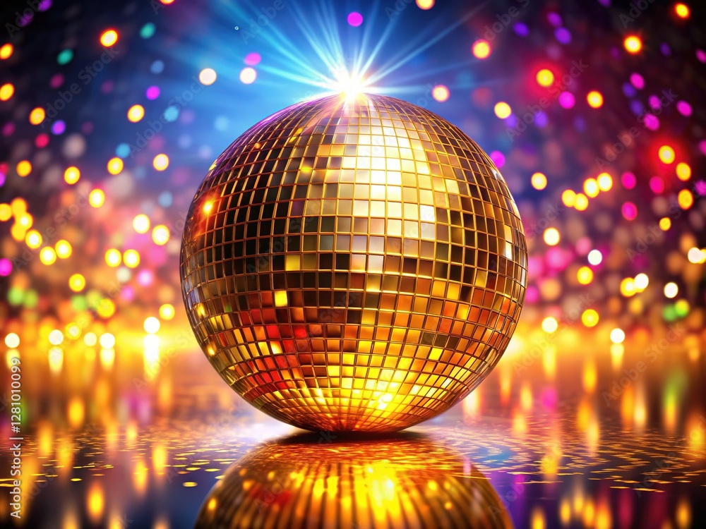 Obraz premium Golden disco mirror ball, panoramic abstract art for a celebratory party.