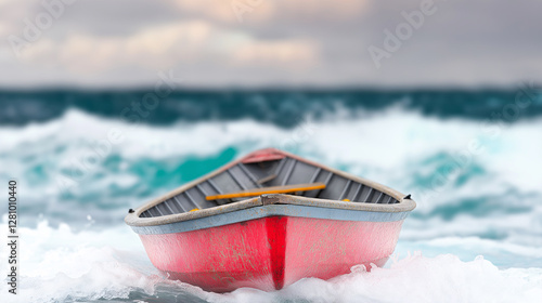 A lone fishing boat battles against the crashing waves, symbolizing the challenges faced in crisis management. This moment captures the essence of adaptability and resilience in uncertain times