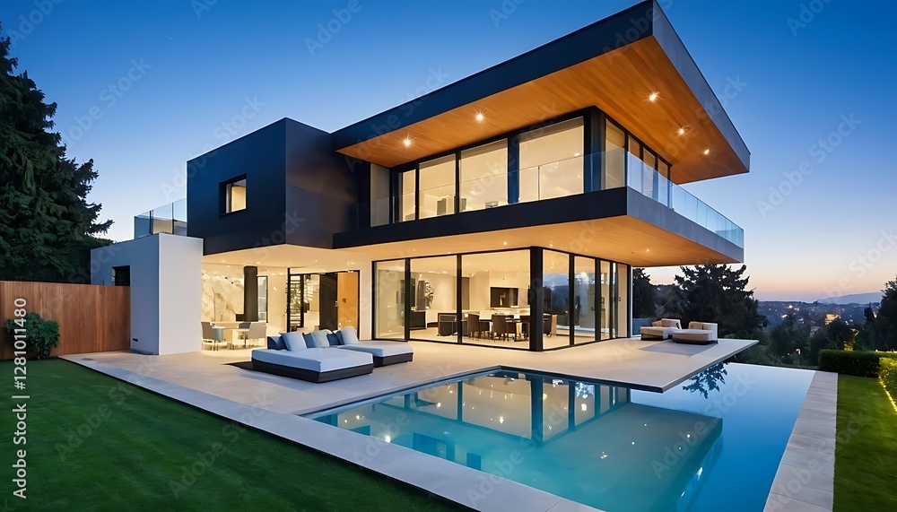 Fototapeta premium Modern architectural house exterior, luxury house architecture photo