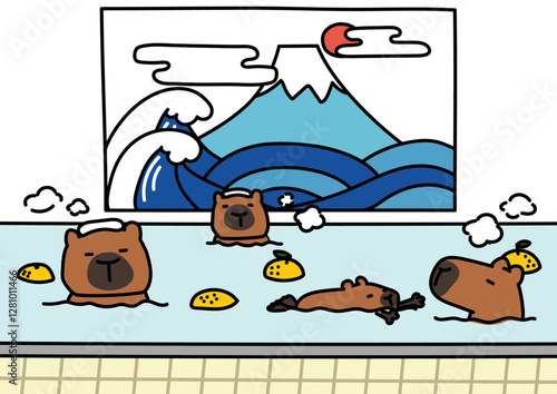 カピバラ銭湯のイラスト