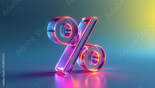 Neon Glass Percentage Symbol, AI Generated