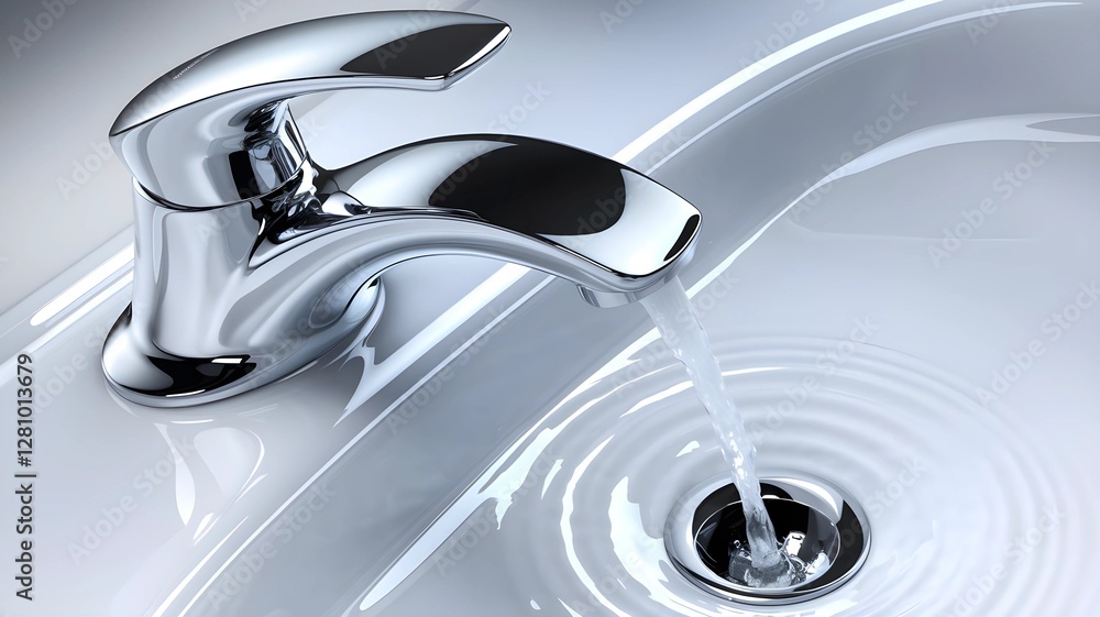 Flowing Water from Chrome Faucet, AI Generated Flowing Water from Chrome Faucet, AI Generated