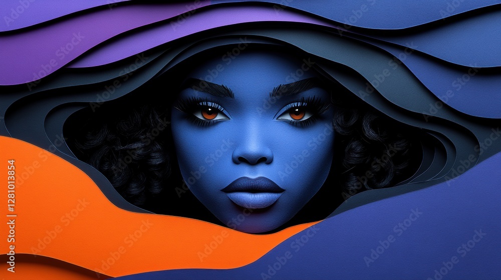 Blue woman, paper art, portrait, beauty, abstract background, fashion Blue woman, paper art, portrait, beauty, abstract background, fashion