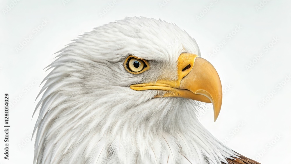 Majestic bald eagle close-up with striking yellow beak and white feathers Majestic bald eagle close-up with striking yellow beak and white feathers