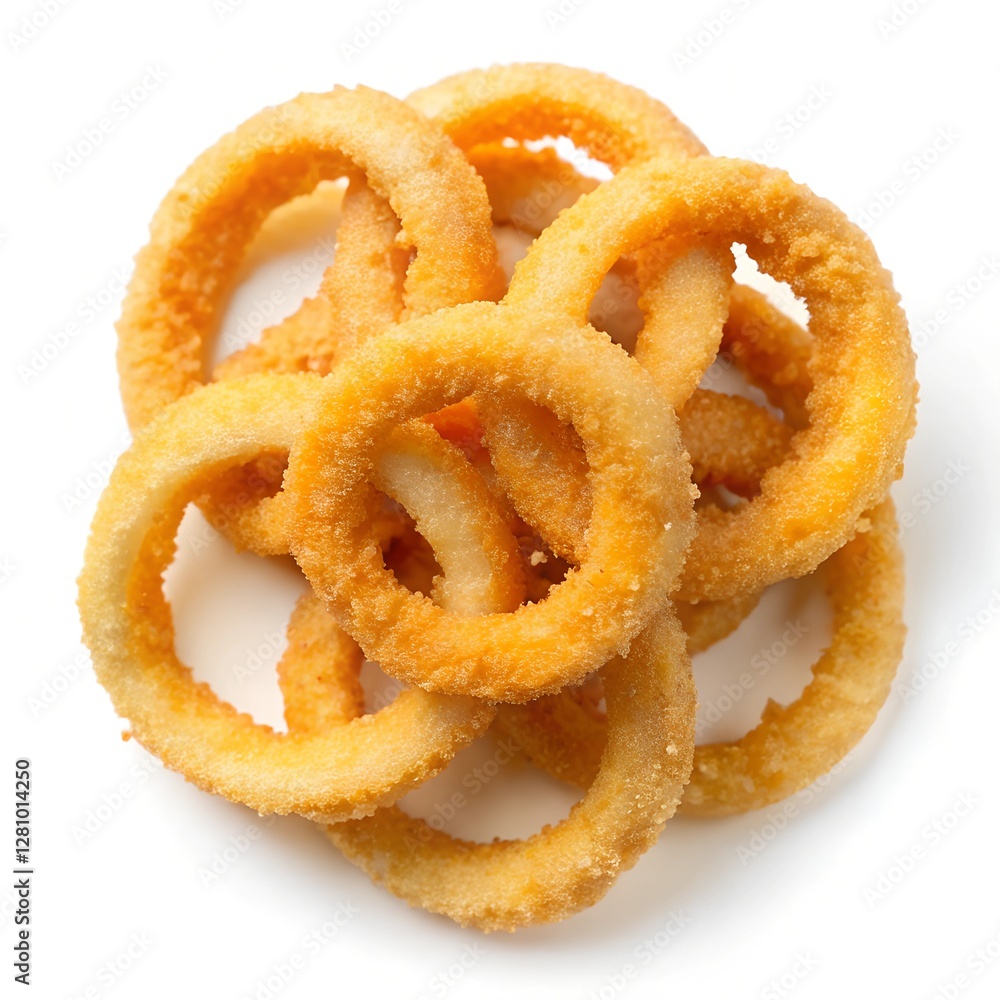 fried onion rings isolated on white background, top view fried onion rings isolated on white background, top view