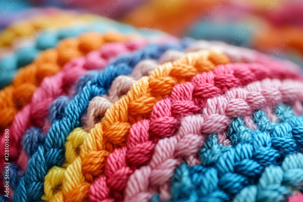 Colorful woolen knitted fabric creating a textured and vibrant surface Colorful woolen knitted fabric creating a textured and vibrant surface