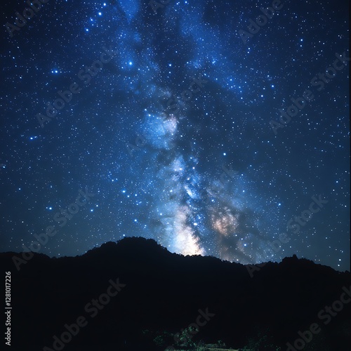 The Milky Way and silhouette of mountains in the dark