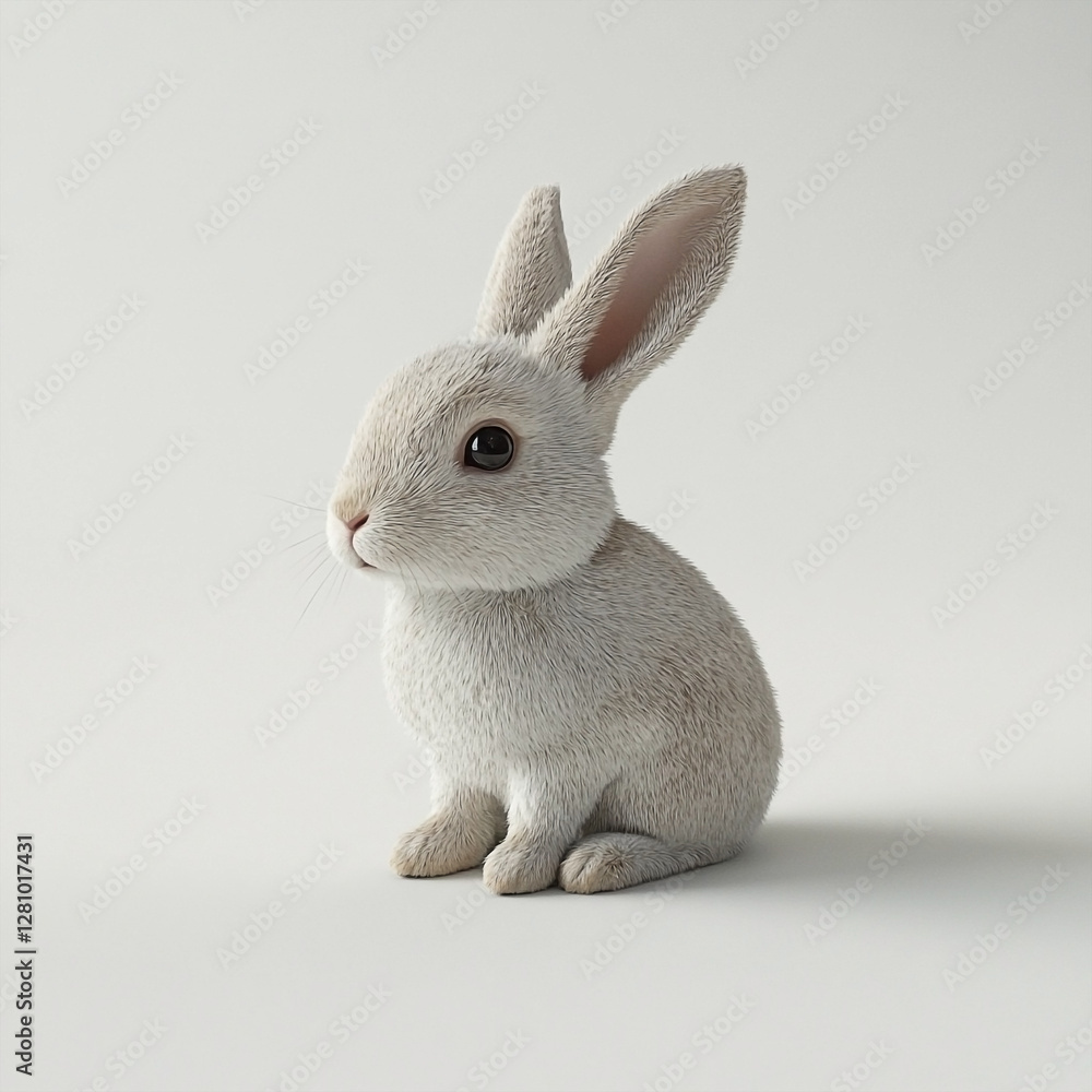 Fototapeta premium Adorable Realistic Rabbit Sitting Comfortably on a White Background