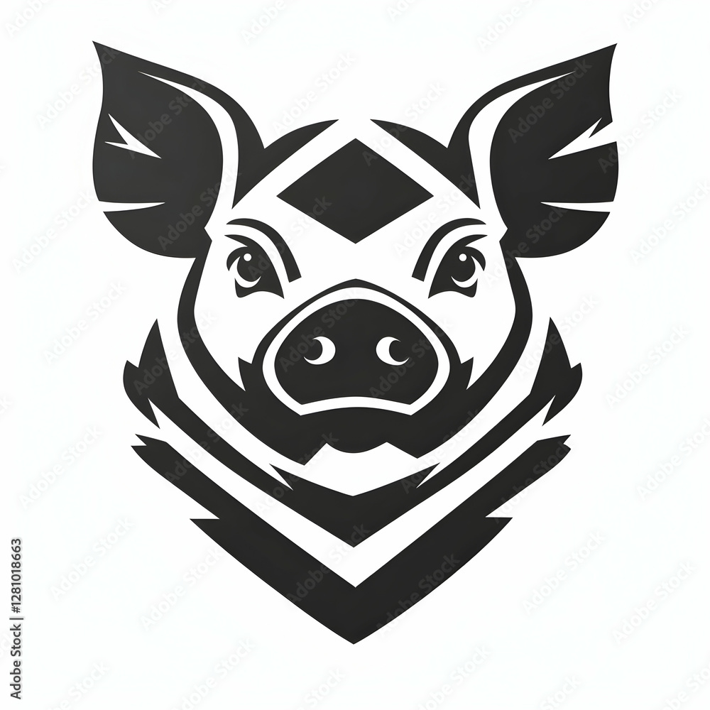 Stylized Pig Head Logo Design Black and White Vector Illustration Stylized Pig Head Logo Design Black and White Vector Illustration