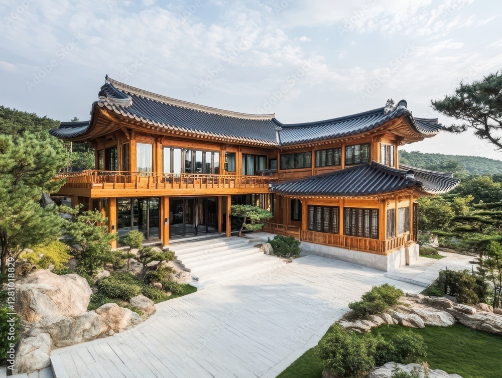 Obraz premium Luxurious Korean Mansion Crafted in Traditional Architecture Style