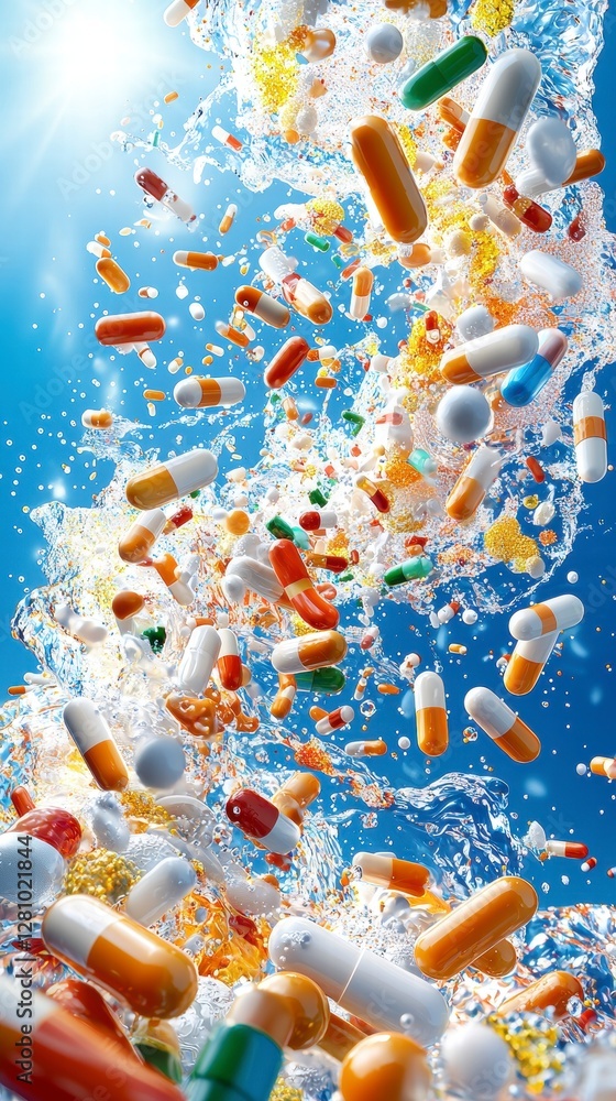 Capsules Falling into Water. Capsules Falling into Water.