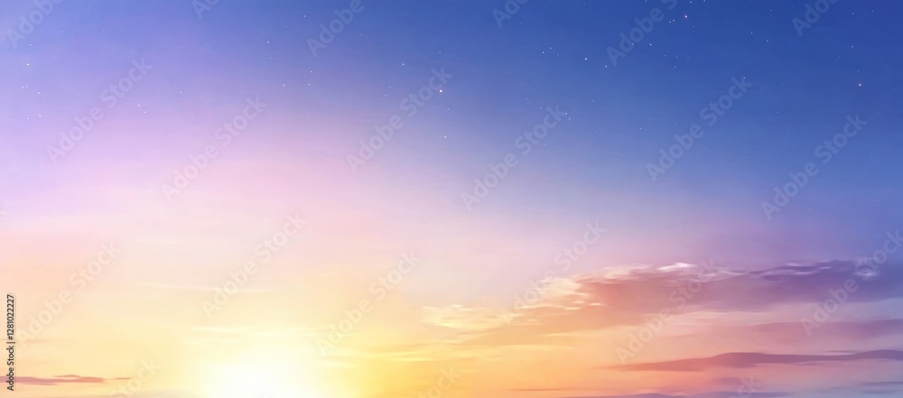 Fototapeta premium The heavens above are represented in a stunning celestial concept background banner filled with beautiful shades of blue, pink, purple, green, and lilac light, set against an ethereal cloud scape