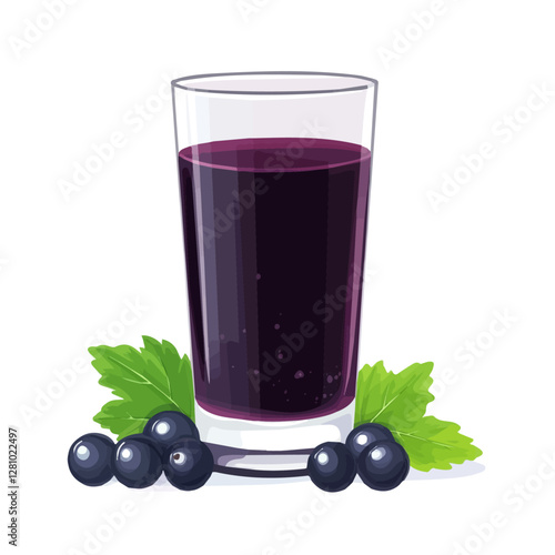 Flat vector blackcurrant juice, minimalist design, isolated on a white background.

