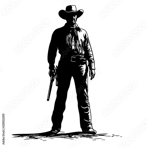 Silhouette of a Cowboy with Gun, Western Adventure