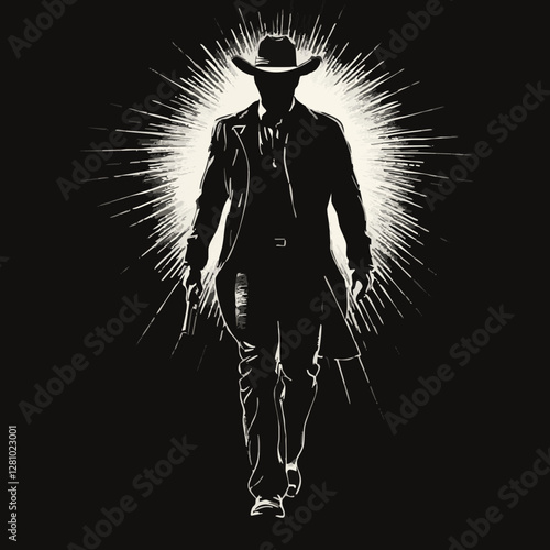 Silhouette of a Cowboy with Gun, Western Adventure