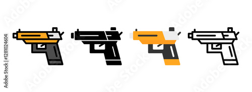Set of Handgun Line, Line Filled, Glyph, Flat Icons