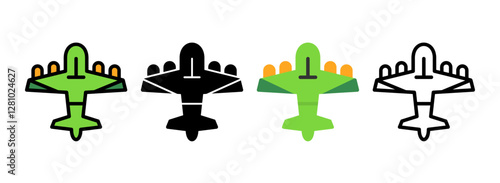 Set of Bomber plane Line, Line Filled, Glyph, Flat Icons
