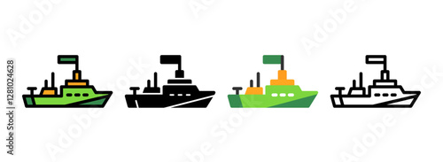 Set of Naval ship Line, Line Filled, Glyph, Flat Icons