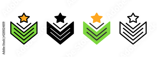 Set of Rank insignia Line, Line Filled, Glyph, Flat Icons