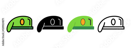 Set of Military cap Line, Line Filled, Glyph, Flat Icons