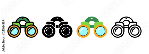 Set of Binoculars Line, Line Filled, Glyph, Flat Icons