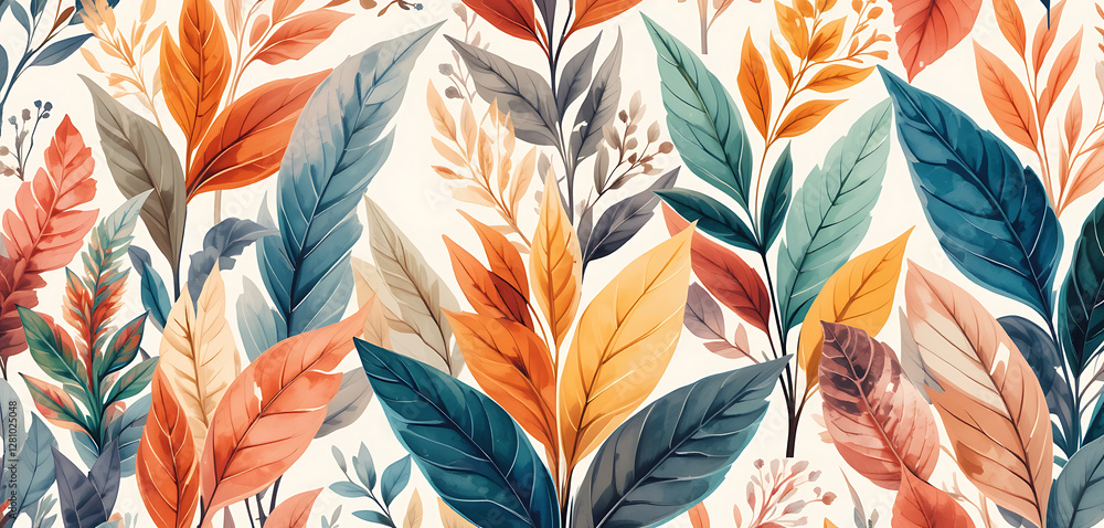 abstract plants and leafs seamless pattern in warm colors gradient combination, illustrated vector style, minimalist, warmer theme, seamless pattern, summer theme, water color painting, digitally gene abstract plants and leafs seamless pattern in warm colors gradient combination, illustrated vector style, minimalist, warmer theme, seamless pattern, summer theme, water color painting, digitally gene