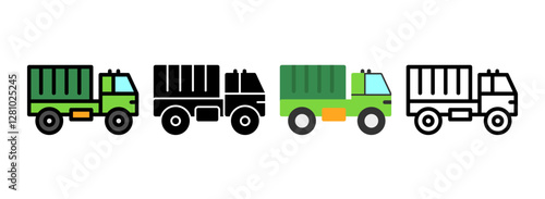 Set of Military truck Line, Line Filled, Glyph, Flat Icons