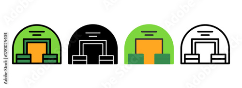 Set of Bunker Line, Line Filled, Glyph, Flat Icons