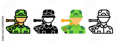 Set of Tank commander Line, Line Filled, Glyph, Flat Icons