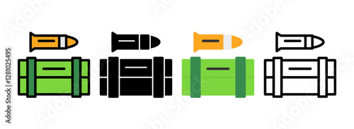 Set of Ammunition box Line, Line Filled, Glyph, Flat Icons
