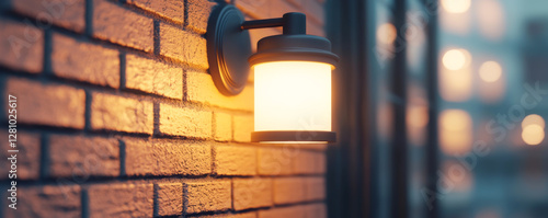 A warm light fixture illuminating a textured brick wall in a cozy atmosphere.