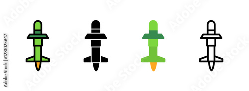 Set of Missile Line, Line Filled, Glyph, Flat Icons