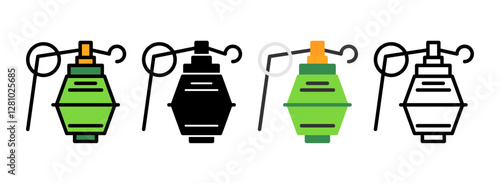Set of Hand grenade Line, Line Filled, Glyph, Flat Icons