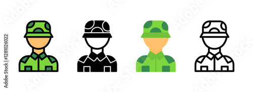 Set of Soldier Line, Line Filled, Glyph, Flat Icons