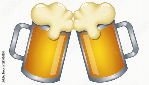 Clinking beer mugs emoji-style illustration with frothy foam