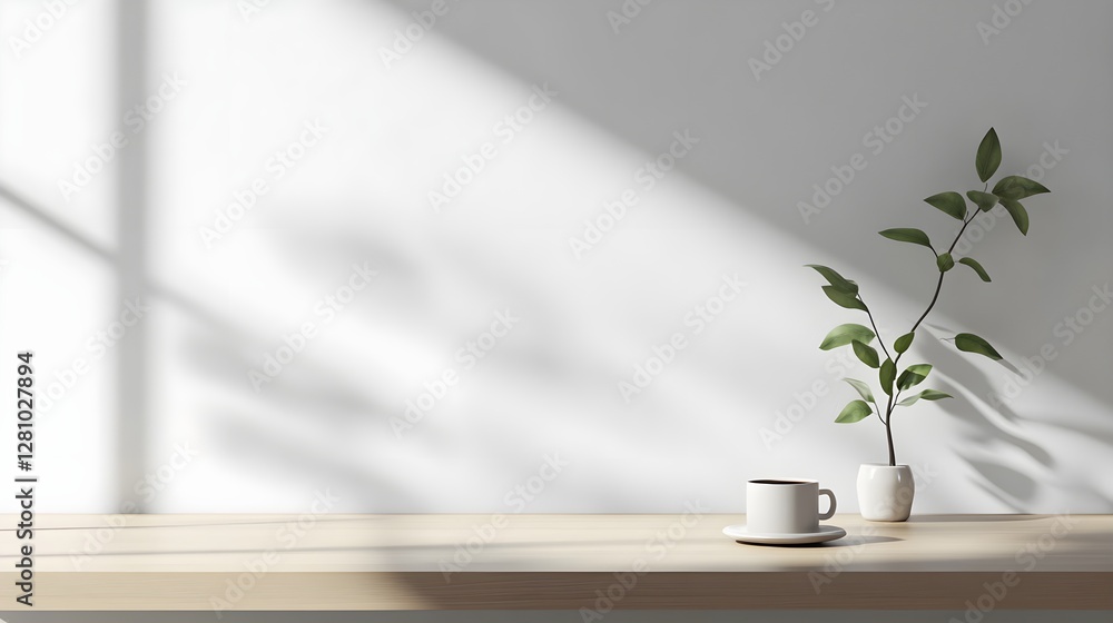 Obraz premium Minimalist Cafe Scene with Coffee and Elegant Interior Design Elements