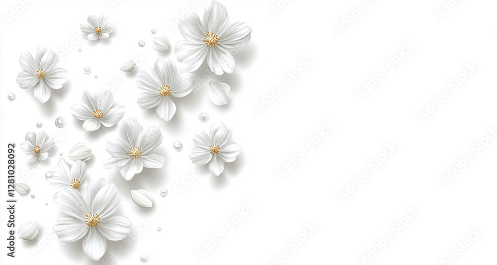 Fototapeta premium flying white flowers isolated on transparent background cutout 