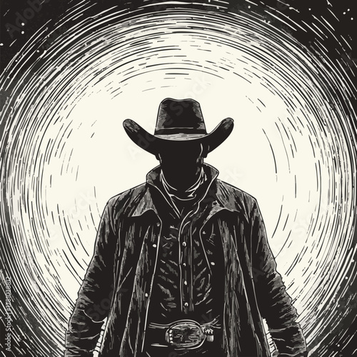 Silhouette of a Cowboy with Gun, Western Adventure