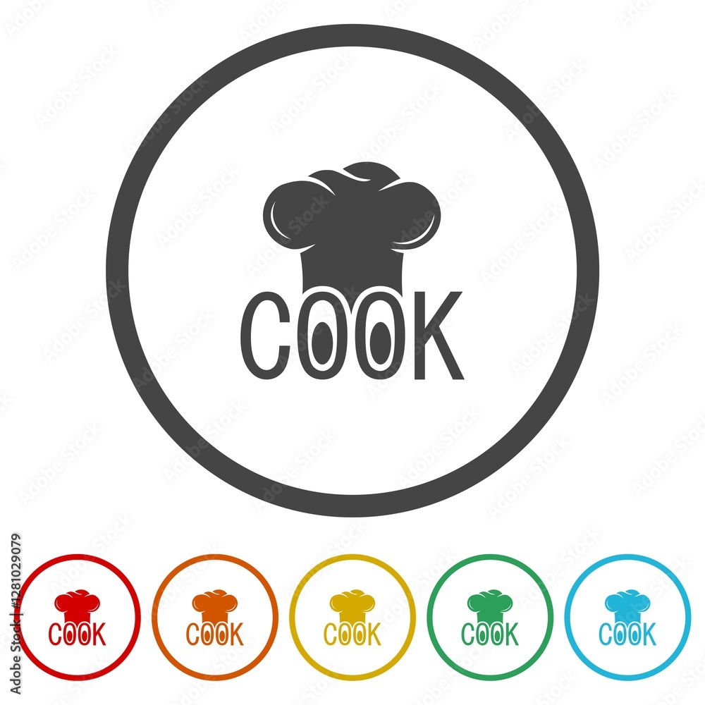 Chef cook icon. Set icons in color circle buttons Chef cook icon. Set icons in color circle buttons