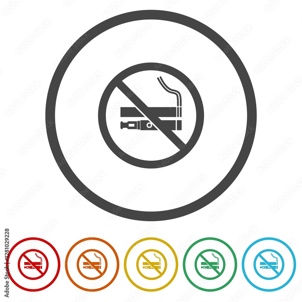 No smoking no vaping sign. Set icons in color circle buttons No smoking no vaping sign. Set icons in color circle buttons