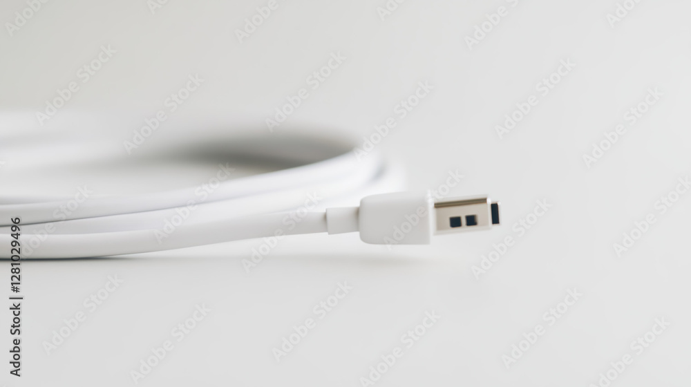 Fototapeta premium Close up of charging cable being stretched, illustrating the tension and strain of modern connectivity and the reliance on technology in daily life.