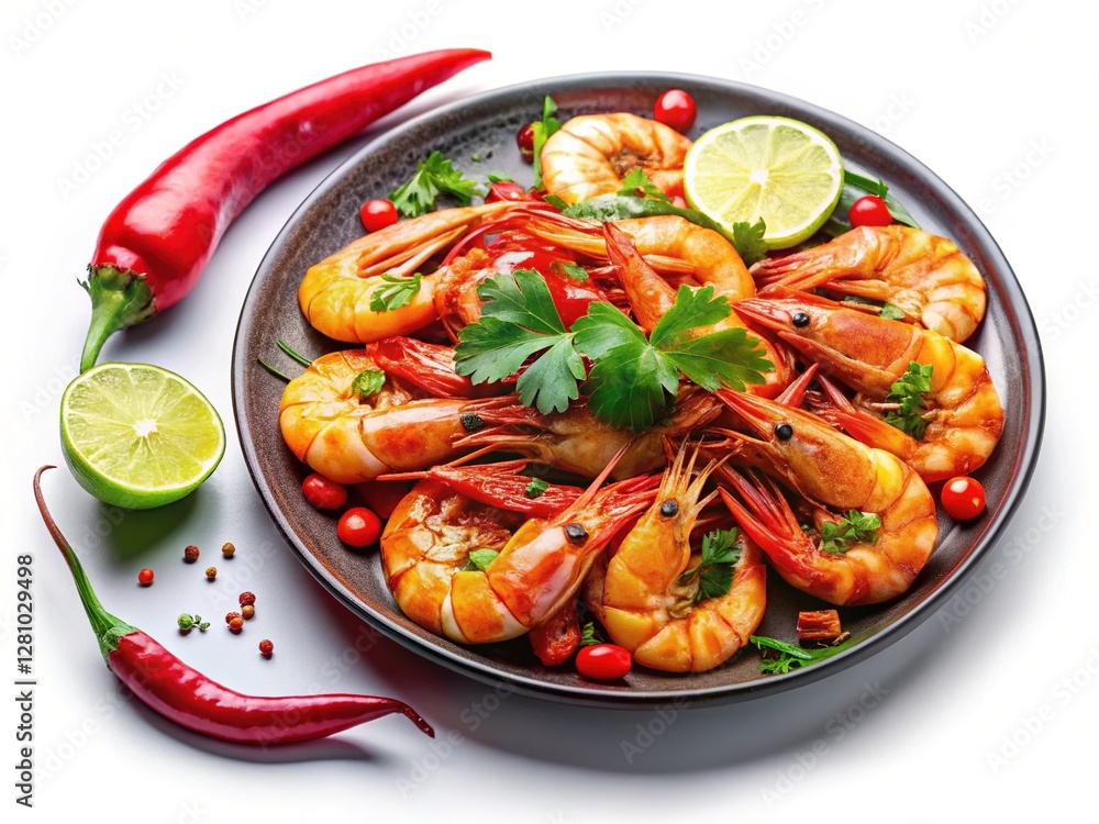 Spicy Garlic Chili Prawns Shrimps with Lemon and Cilantro Spicy Garlic Chili Prawns Shrimps with Lemon and Cilantro