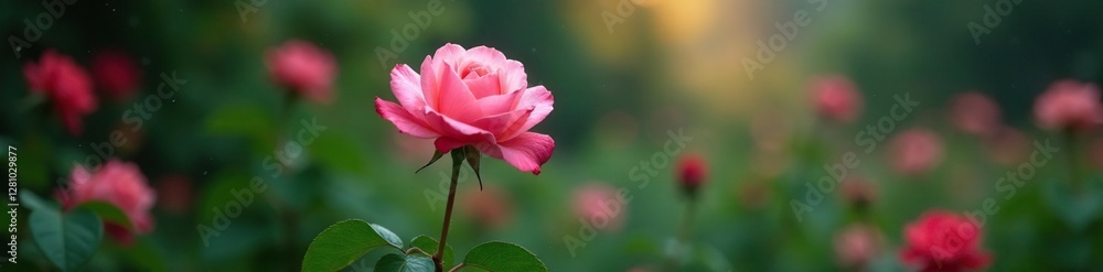 Rosa floreciendo en un jard?n despu?s de una lluvia intensa, jard?n, naturaleza, floraci?n