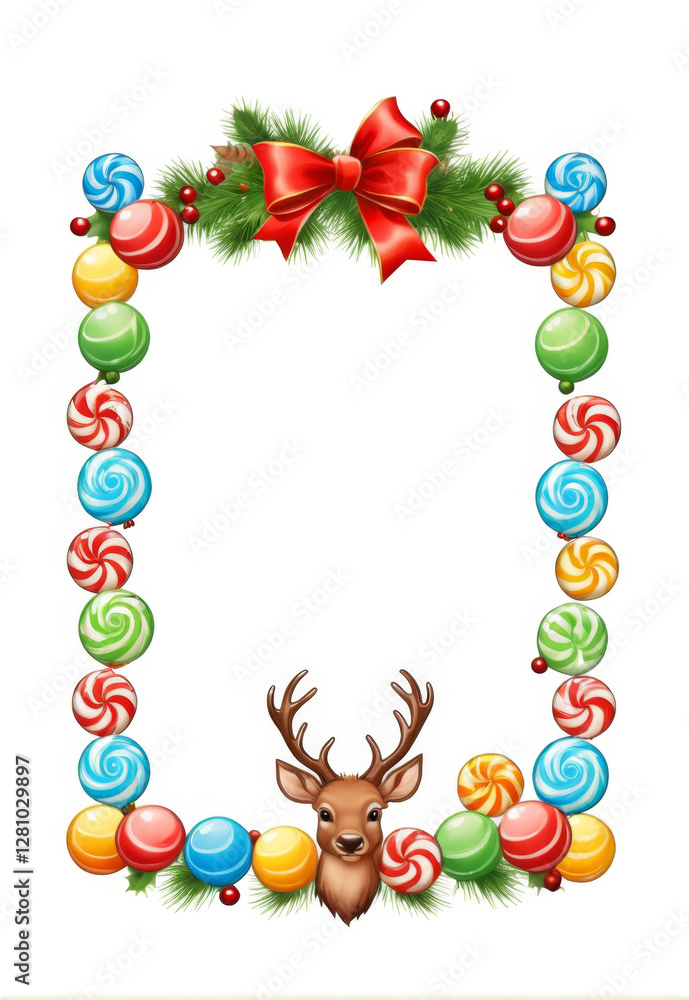 Fototapeta premium Christmas Colorful Candy Elk Head Cartoon Cute Border Decorative Photo Frame