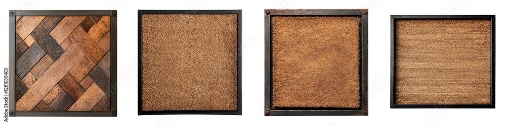 Fototapeta premium Intricate geometric pattern formed by interlocking wooden panels in a rustic vintage style Textured wood surface with natural brown tones and weathered
