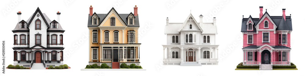 Fototapeta premium Enchanting Historic Victorian Style Mansions Showcase Opulent Architectural Elegance with Ornate Facades Decorative Features and Picturesque Charm